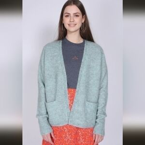 SECOND FEMALE BROOK KNIT NEW SHORT CARDIGAN in AQUA HAZE, SZ SMALL
